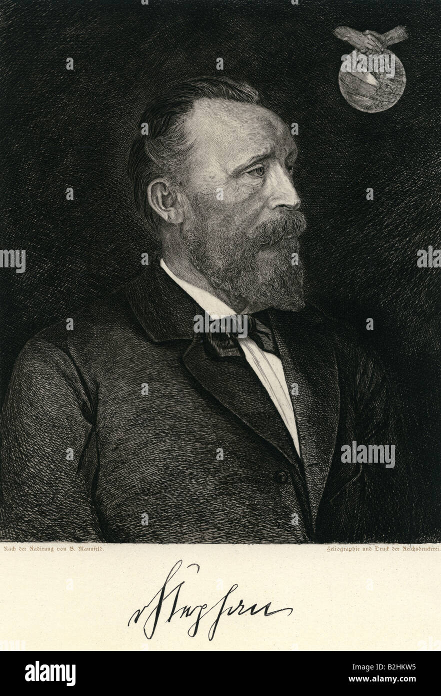 Stephan, Heinrich von, 7.1.1831 - 8.4.1897, funzionario tedesco, ritratto, eliografia dopo l'incisione di B. Mannfeld, circa 1900, Foto Stock