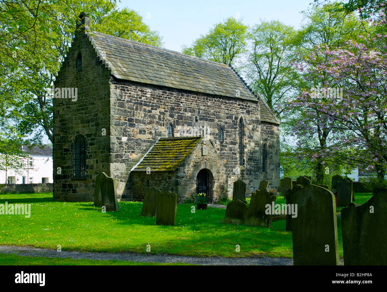 Il vecchio VII secolo chiesa sassone a Escomb, vicino al Vescovo Aukland, County Durham, England Regno Unito Foto Stock