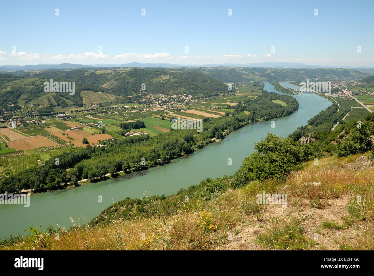 Paesaggio con fiume Rodano in Provenza, Francia Foto Stock