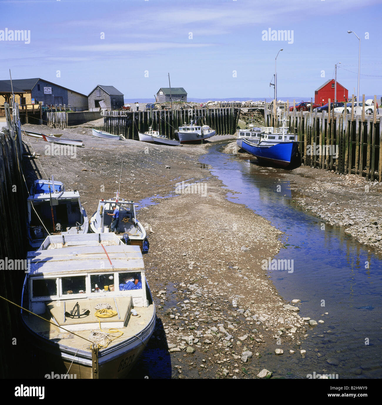 Geografia / viaggi, Canada, New Brunswick, Baia di Fundy, villaggio di pescatori, Hall£s Harbour, porto, in tutto il mondo più alta marea, Foto Stock