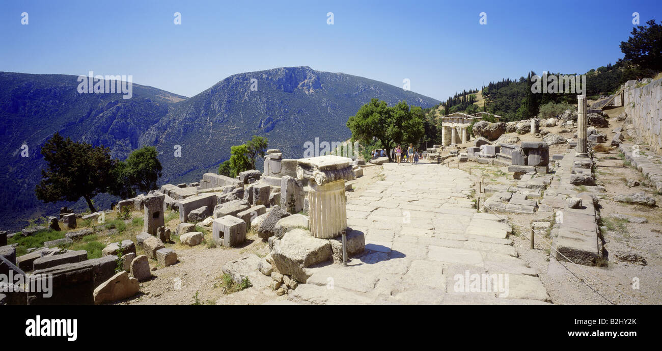 Geografia / viaggi, Grecia, Delphi, scavi, Vista panoramica, scavo archeologico, colonna, rovina, tempio, UNESCO World Foto Stock