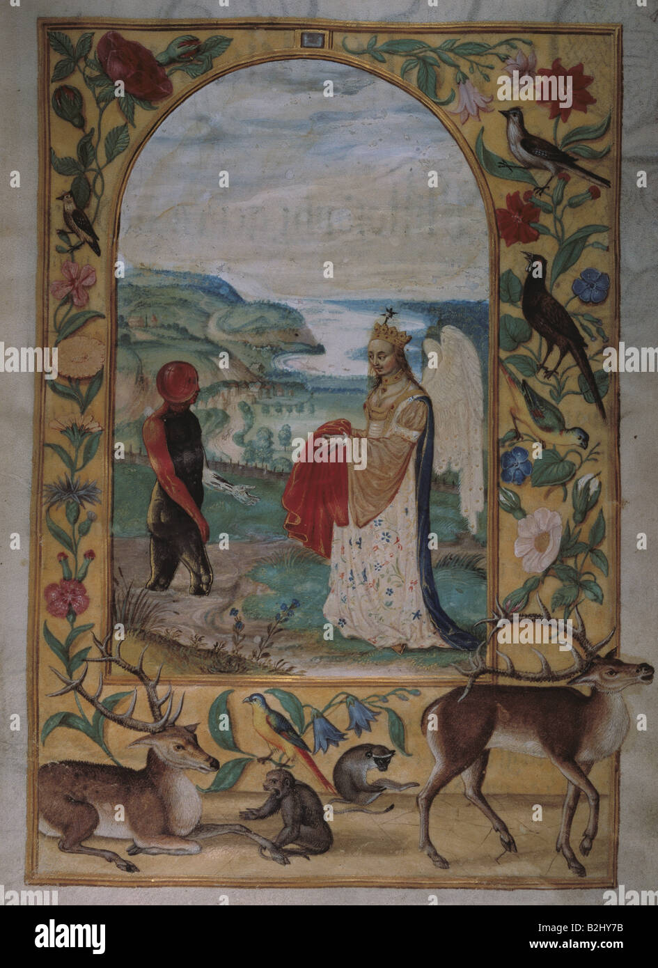 Alchimia, allegoria, sublimazione e purgo, miniatura, "Solis splendor", Augusta, 1600 circa, Germanisches Nationalmuseum, Norimberga, Foto Stock