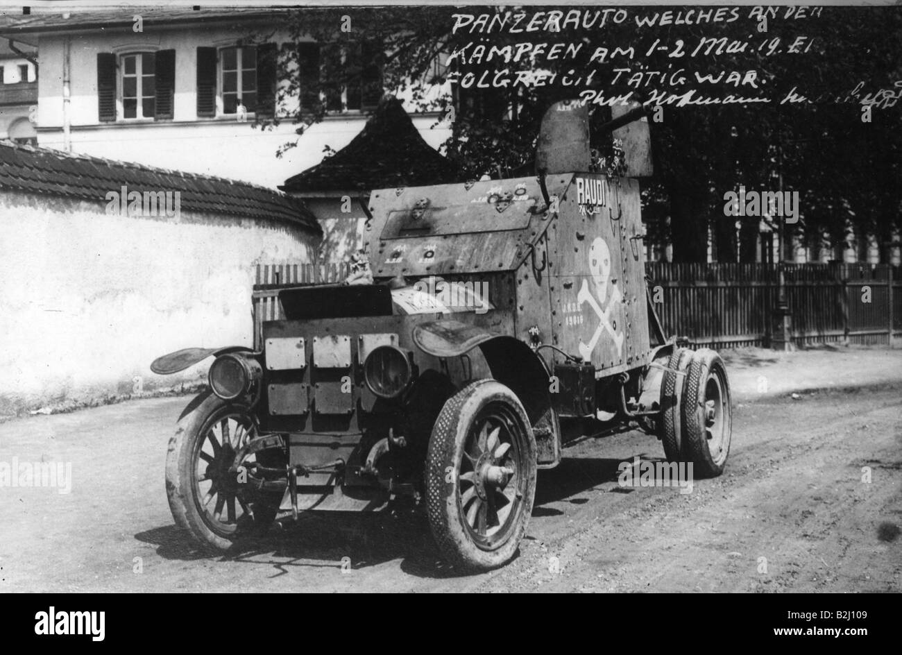 Geografia/travel, Germania, politica, la rivoluzione in Baviera - 7.11.1918 3.5.1919, surpression, veicolo blindato del governo Foto Stock