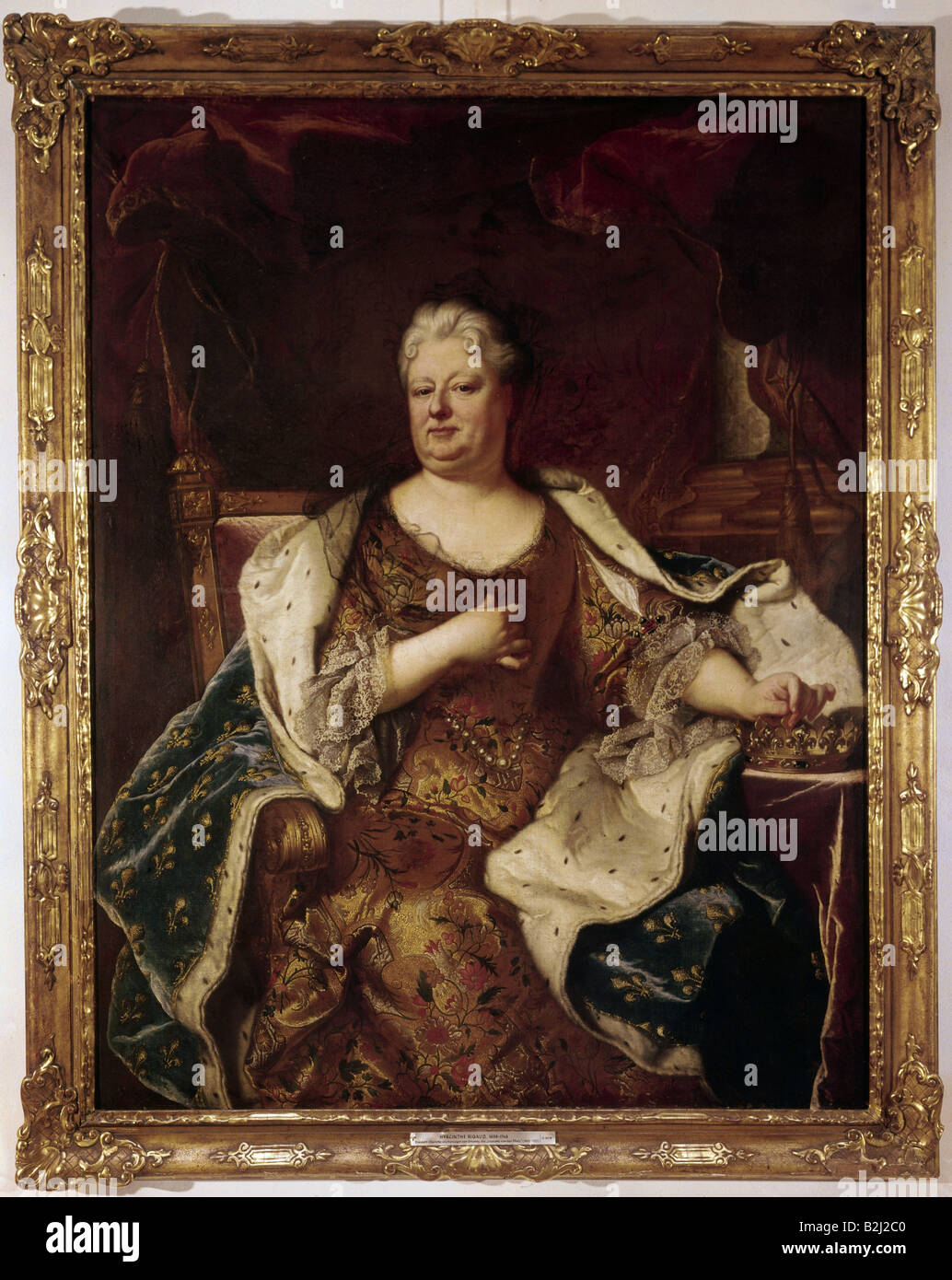 Elizabeth Charlotte, 27.5.1652 - 8.12.1722, duchessa di Orleans 17.11.1671 - 8.6.1701, a mezza lunghezza e dipinto di Hyacinthe Rigaud Il duomo, 1710/1720, Museo Kurpfaelzisches, Heidelberg, Germania, artista del diritto d'autore non deve essere cancellata Foto Stock