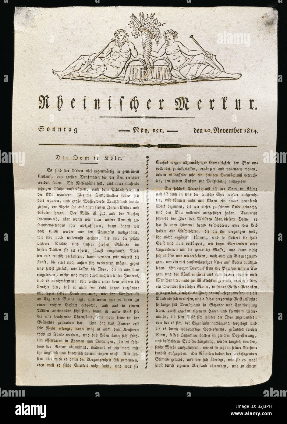Stampa / media, riviste / riviste, 'Rheinischer Merkur', numero 151, 20.11.1814, titolo, collezione privata, , Foto Stock