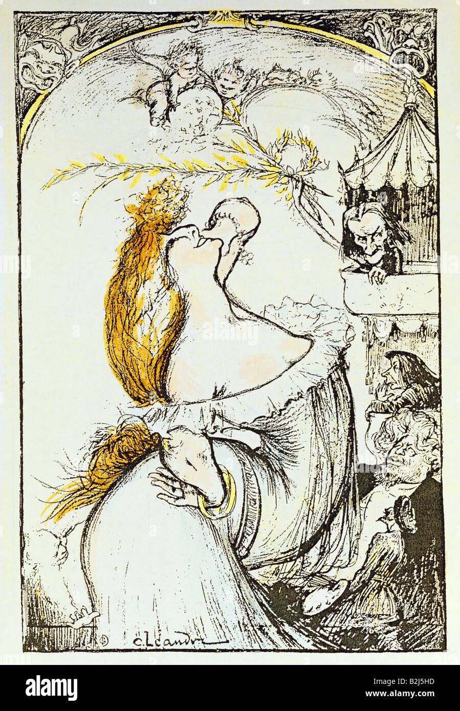 Bernhardt, Sarah, 22.10.1844 - 26.3.1923, attrice francese, caricatura, 'la devina Sarah', disegno di Charles Leandre , Foto Stock