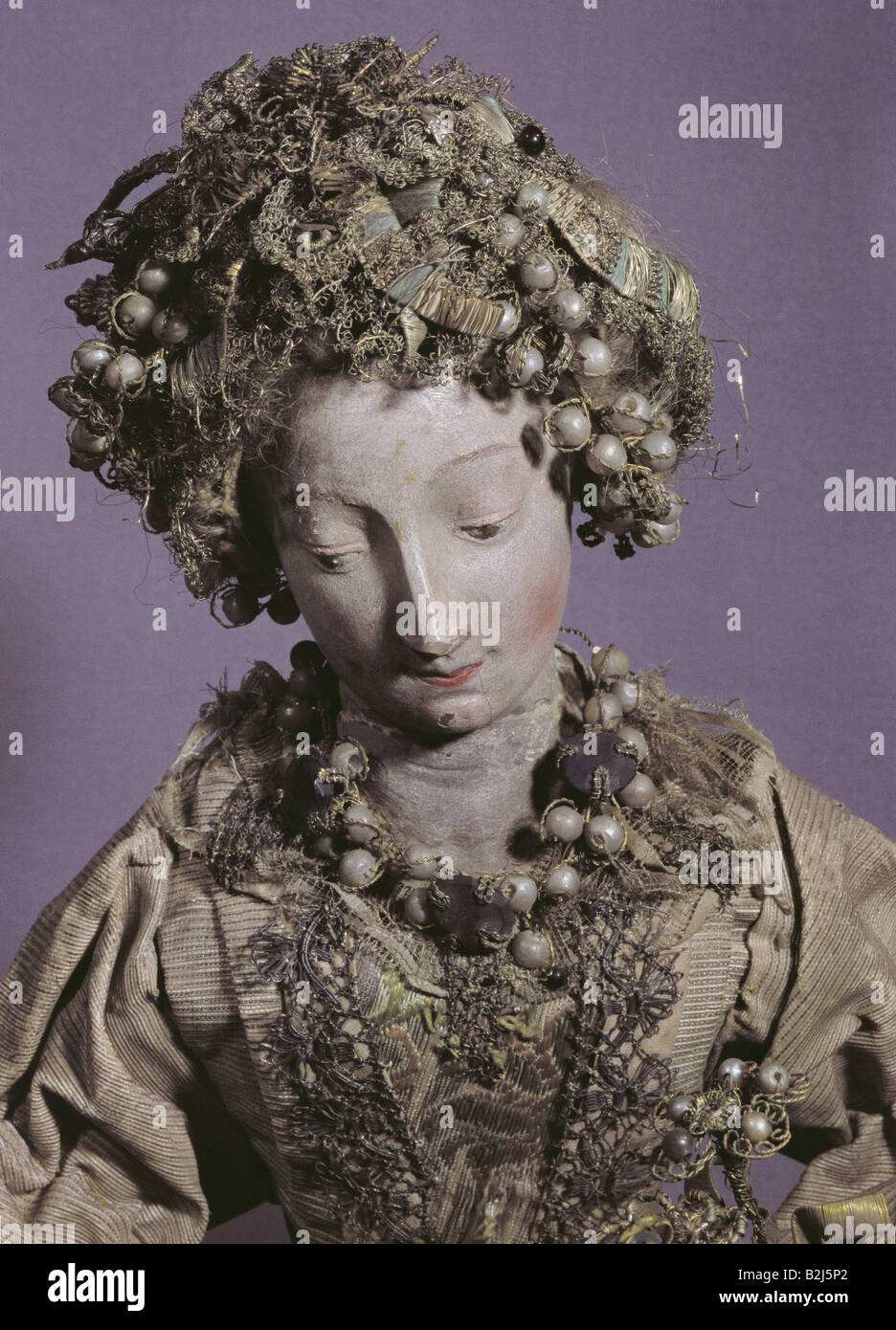 Giocattoli, bambole, 'Braut' (Bride), bambola di legno, vestiti, altezza 38 cm, Germania, metà 18th secolo, Museo cittadino di Monaco, Foto Stock
