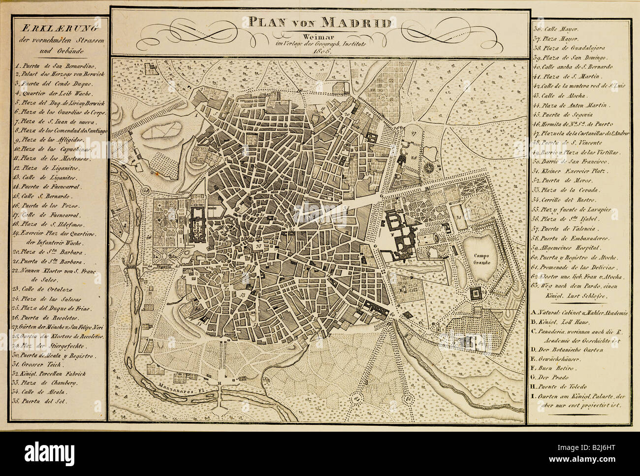 Cartografia, mappe delle città, Spagna, Madrid, incisione, Istituto geografico, Weimar, 1806, Foto Stock
