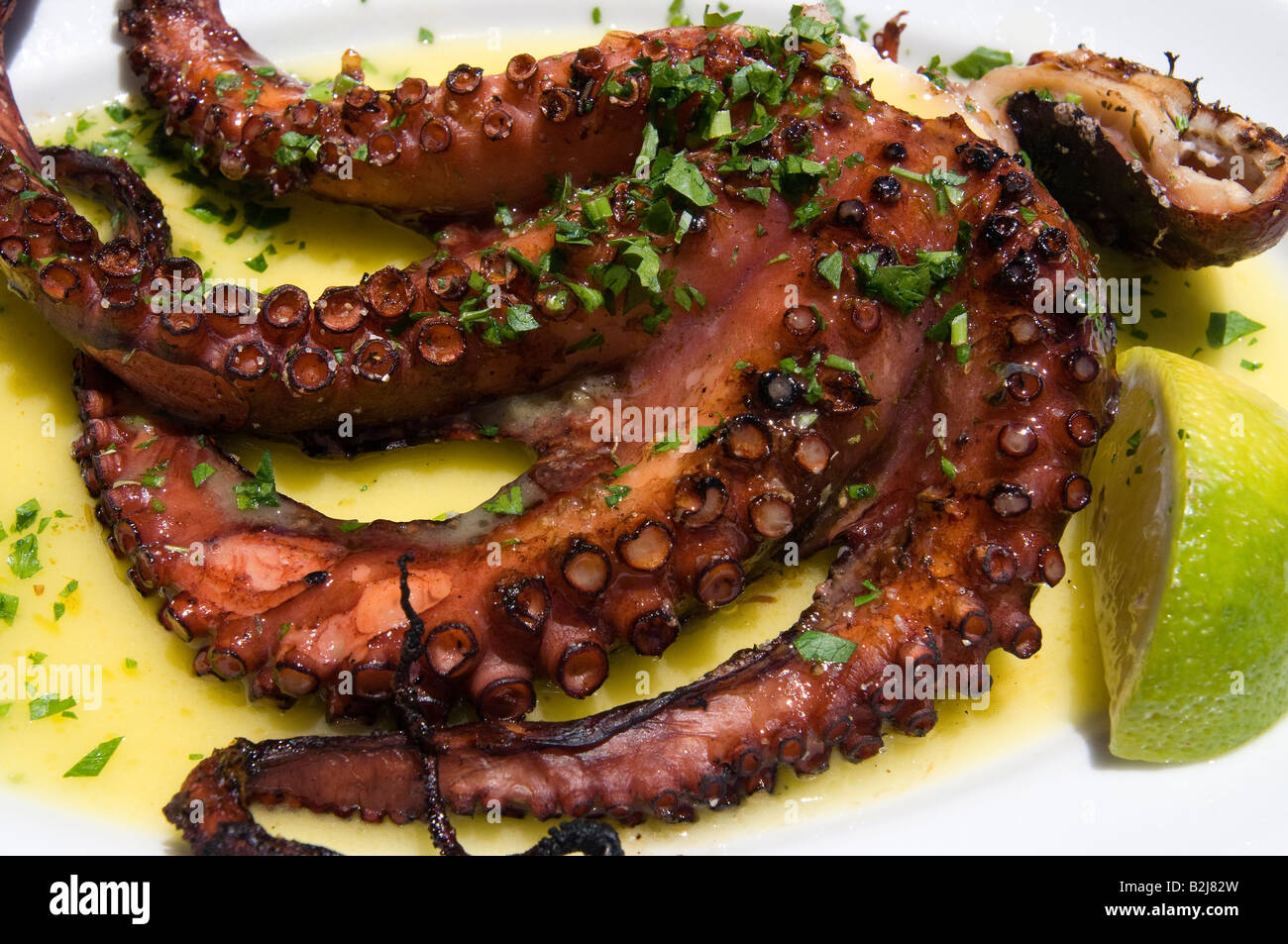 Barbequed o grigliato octopus,Creta.Grecia Foto Stock
