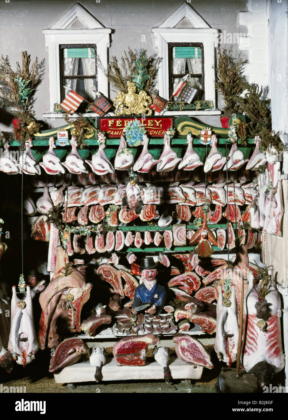 Giocattoli, bambole, dollhouse, macellaio, legno, Inghilterra, circa 1840, Foto Stock