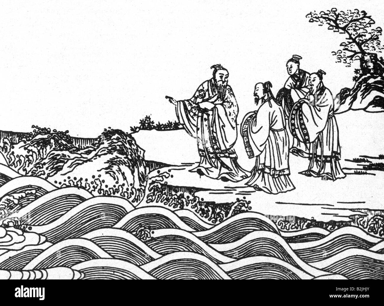 Confucio (Kon fuzi), 28.9.551 - 479 a.C., filosofo cinese, legno tagliato giapponese, non drogato, Foto Stock