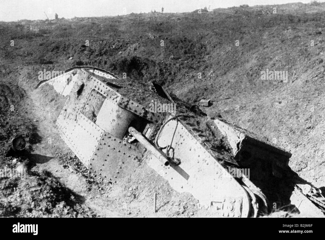 Eventi, Prima guerra mondiale / prima guerra mondiale, fronte occidentale, bloccato British Tank Mark IV tra Arras e Bapaume, Francia, 1917, Foto Stock