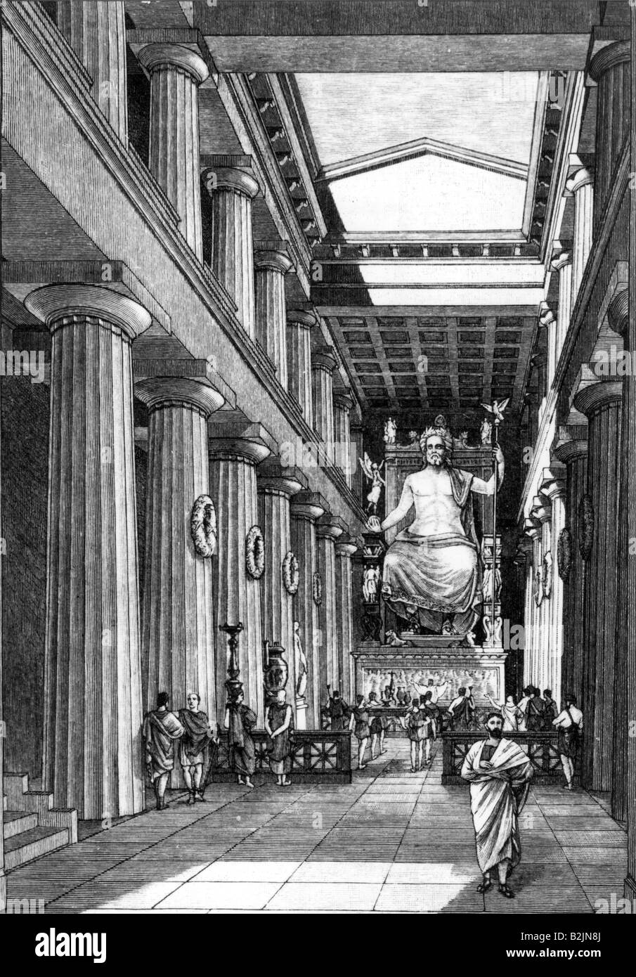 Geografia / viaggio, Grecia, Olimpia, Tempio di Zeus, statua di Phidias, cella, ricostruzione di G. Rehlender, incisione, Europa, mondo antico, una delle sette meraviglie del mondo, storico, storico, antico mondo, persone Foto