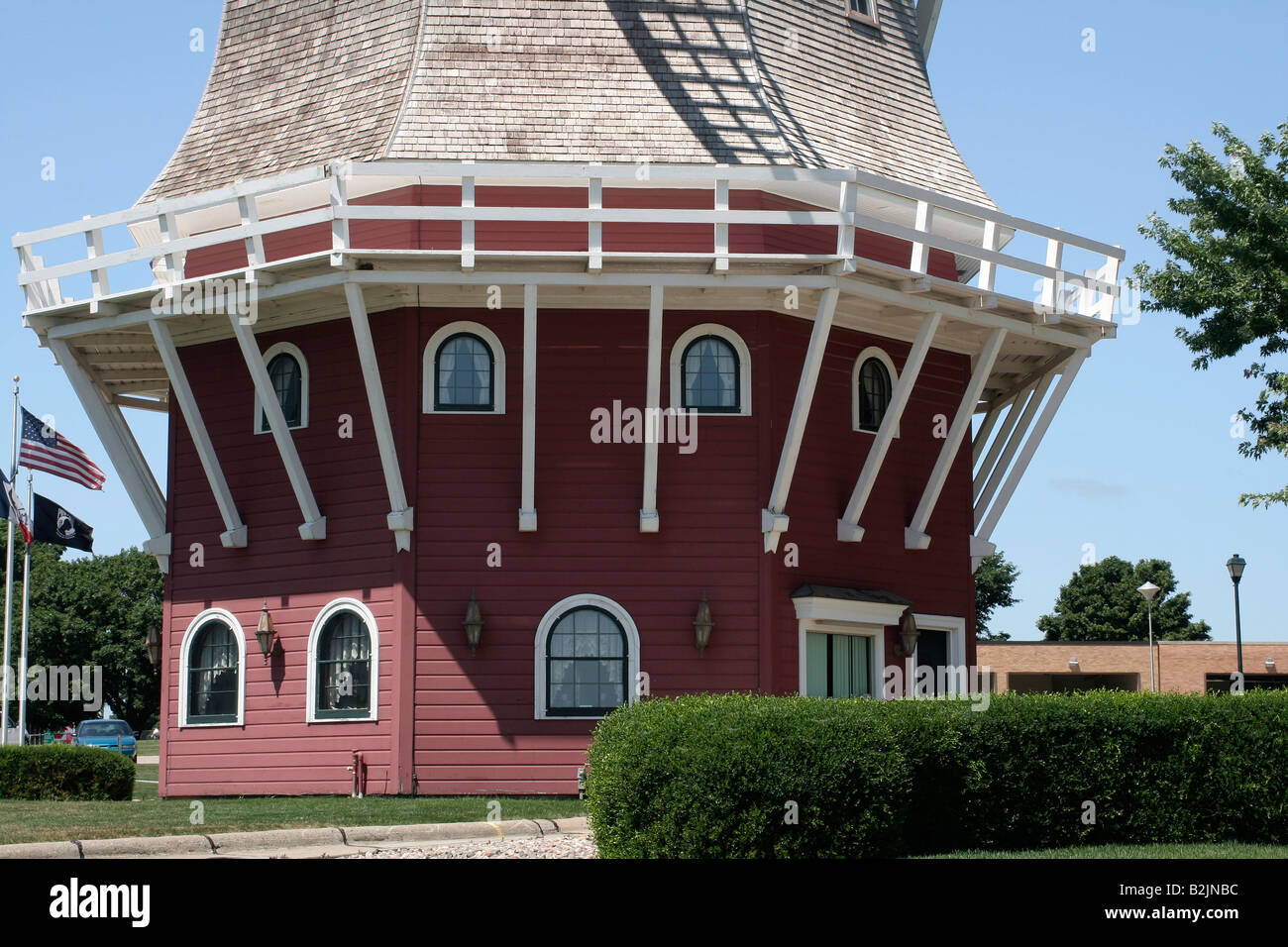 Città di arancia Iowa Camera di Commercio si trova nella parte inferiore del mulino a vento olandese replica Foto Stock