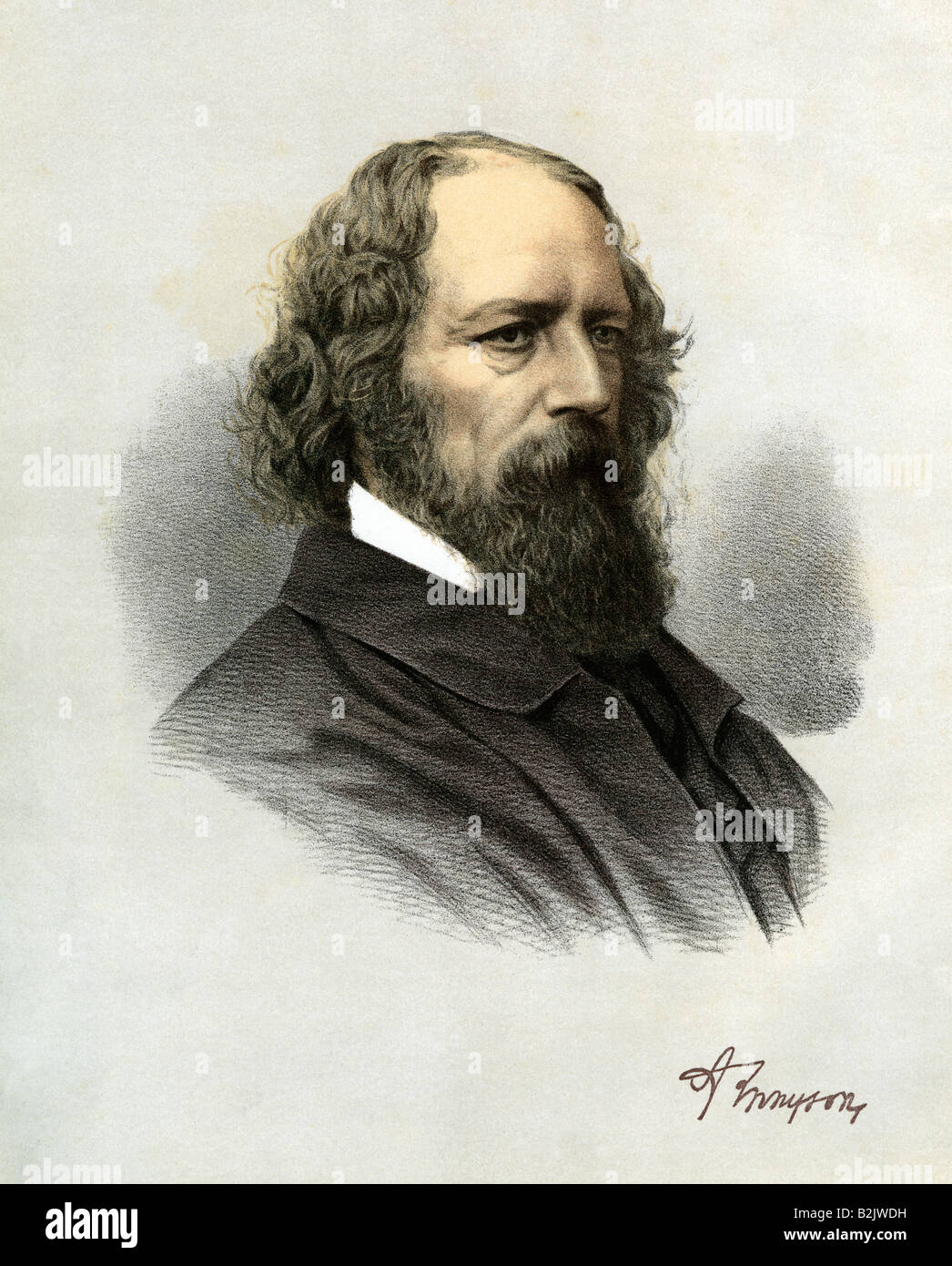 Tennyson, Lord Alfred, 6.8.1809 - 6.10.1892, autore/scrittore inglese, ritratto, litografia, colorato, Inghilterra, 19th secolo, Foto Stock