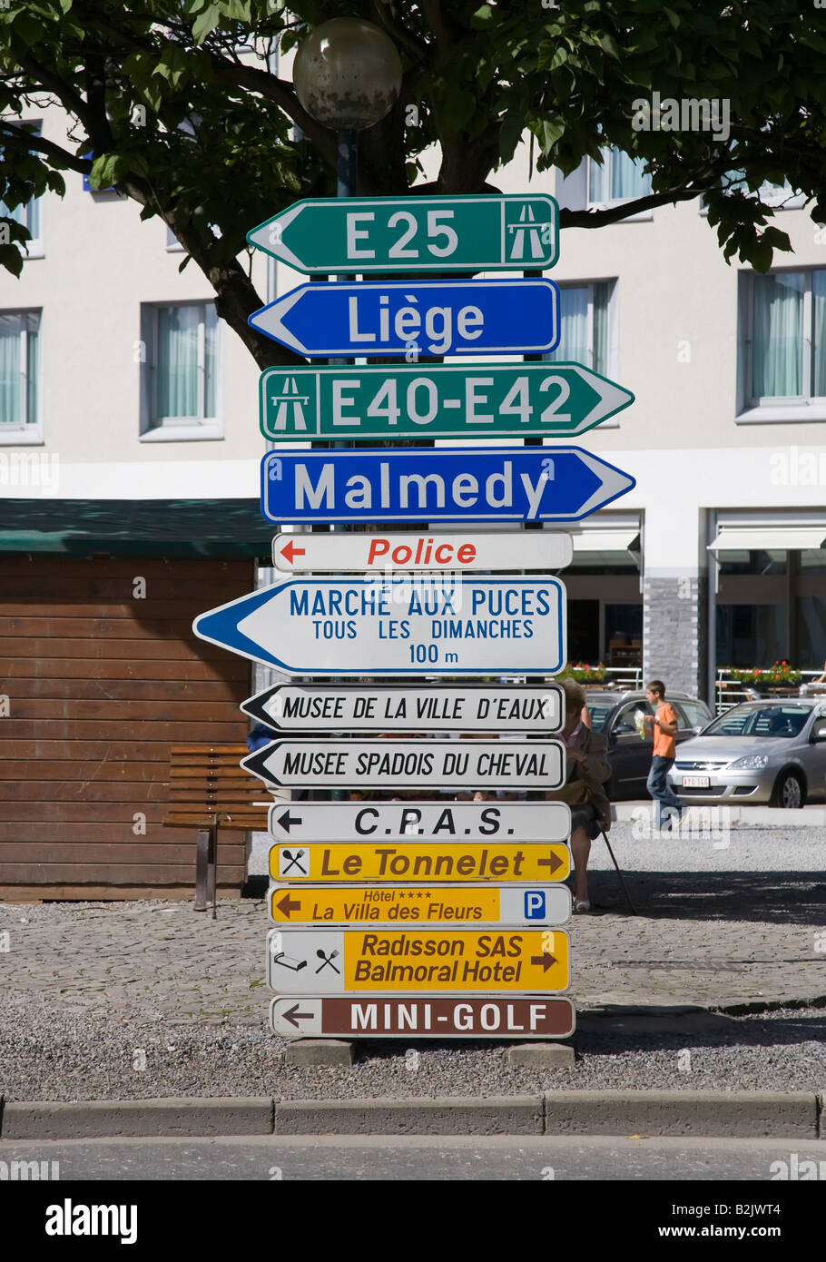 Indicazioni stradali per la città di autostrade musei e hotel Spa Belgio Foto Stock