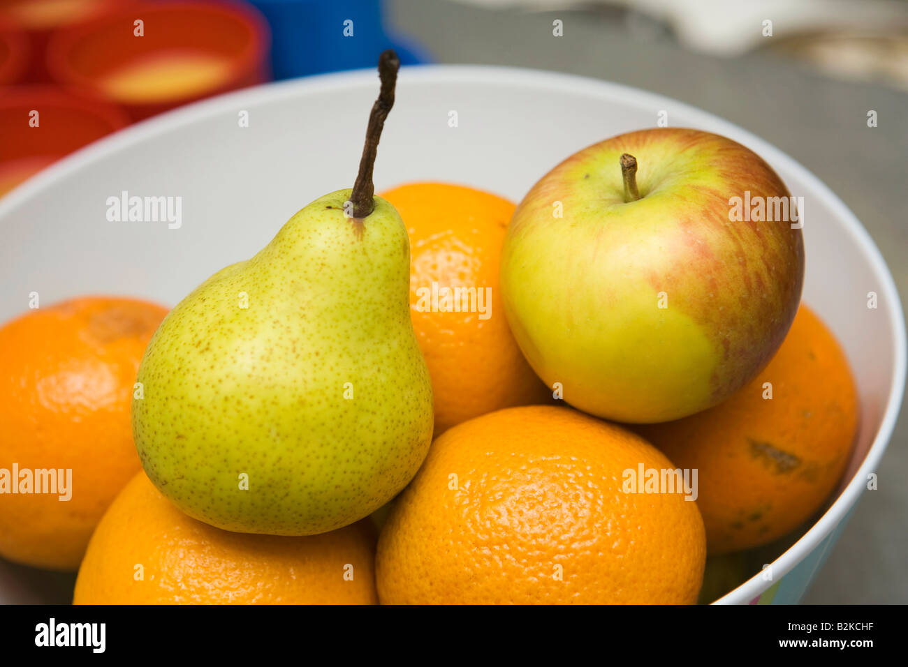 I pasti scolastici ciotola di frutta fresca Foto Stock