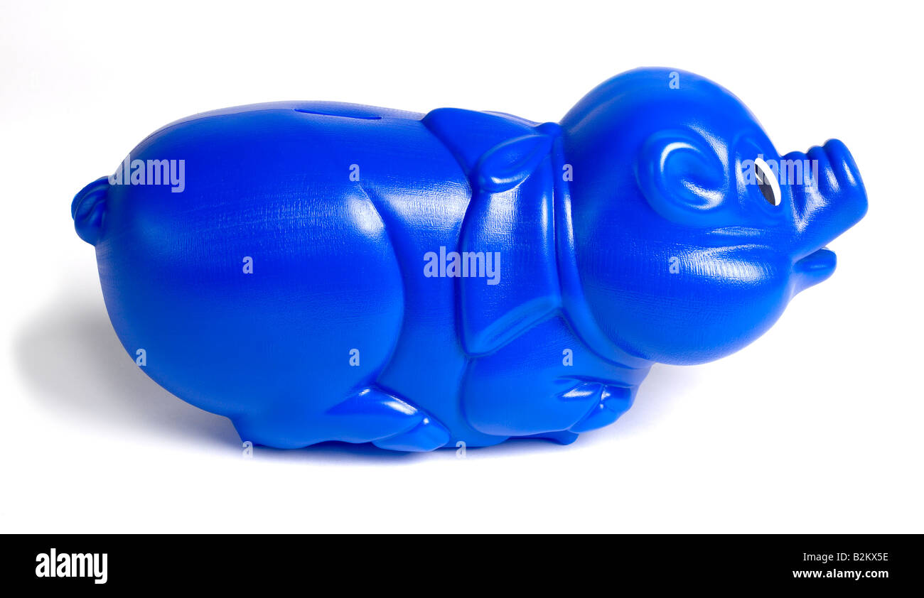 Plastica blu salvadanaio Foto Stock