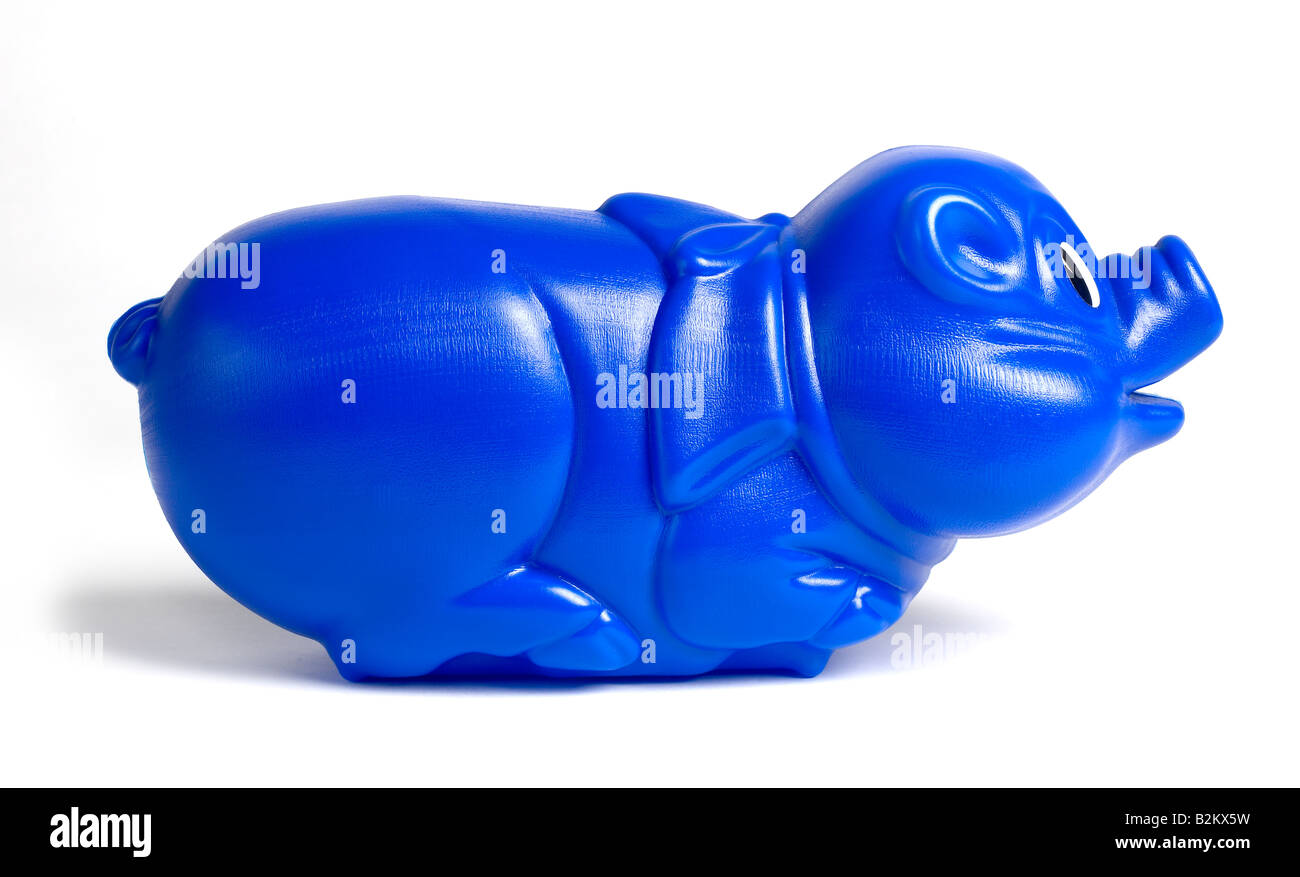 Plastica blu salvadanaio Foto Stock