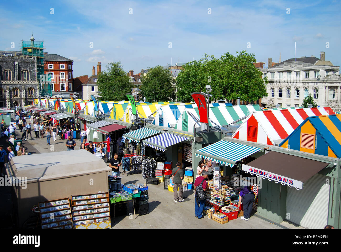Mercato di Norwich, la piazza del mercato, Norwich, Norfolk, Inghilterra, Regno Unito Foto Stock