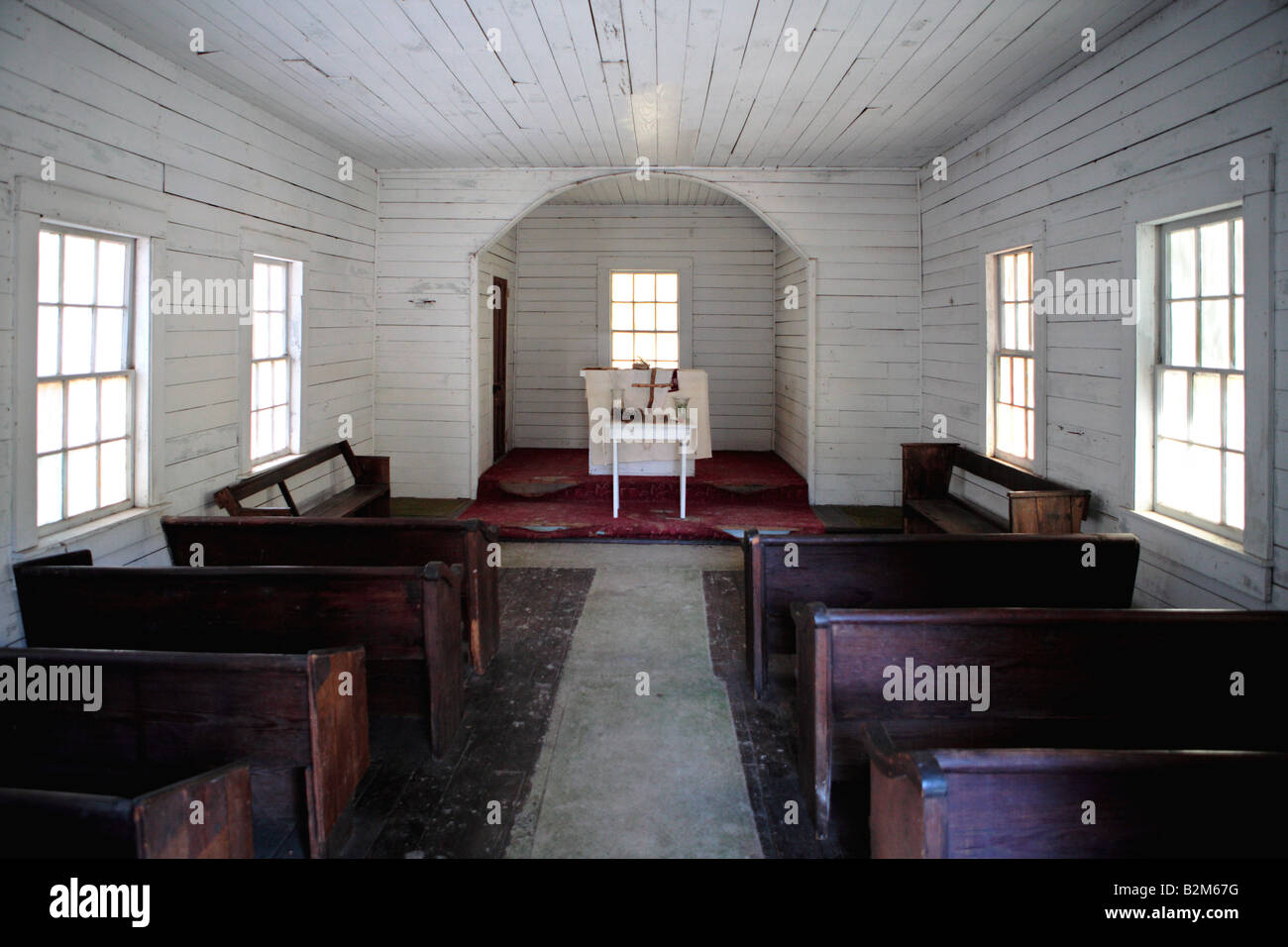 Interno del primo africano chiesa battista Cumberland Island GEORGIA USA Foto Stock