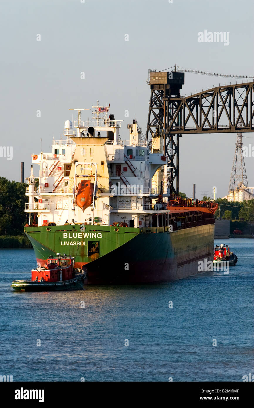 Gigantesche navi da carico sul lago Calumet, nei pressi di Chicago, IL. Foto Stock