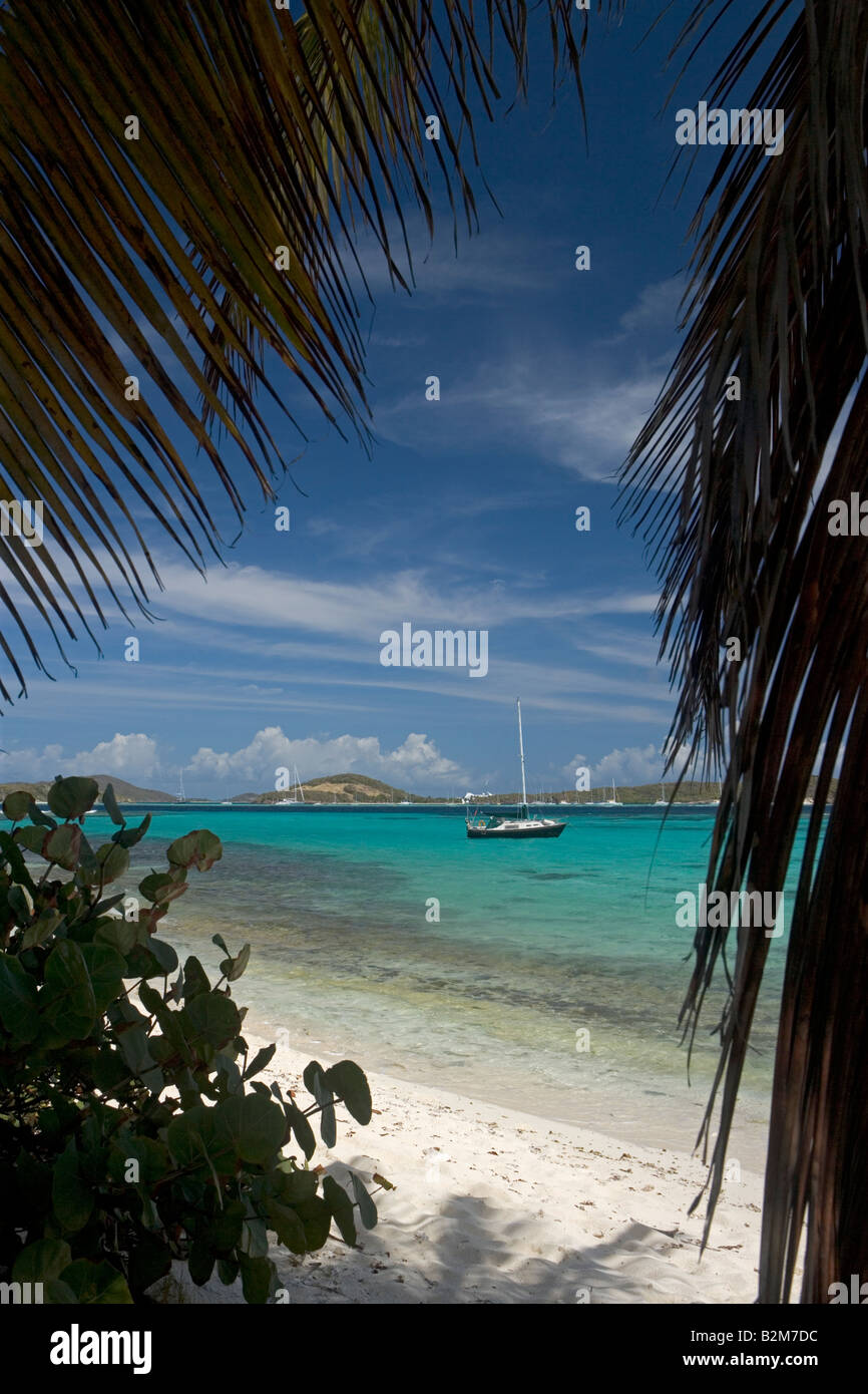 Un lone imbarcazioni a vela da crociera a Petit Tabac isola di Tobago Cays St Vincent e Grenadine Foto Stock