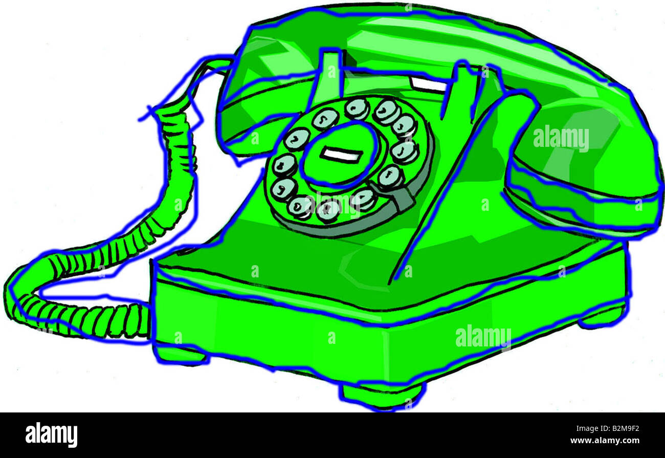 Un retrò verde telefono illustrato. Foto Stock