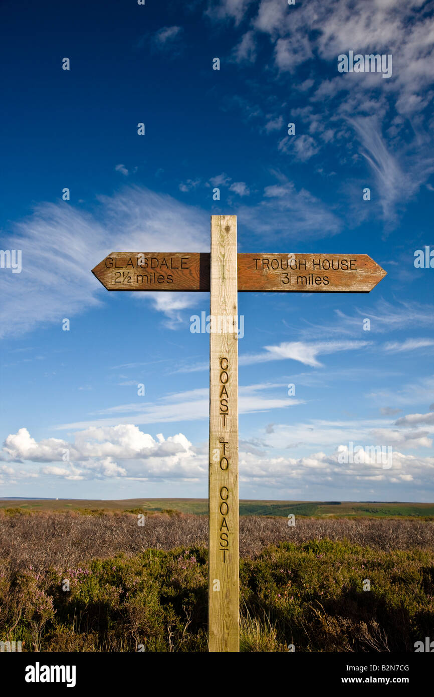 Da costa a costa per il sentiero segno Glaisdale Moor North York Moors National Park Foto Stock
