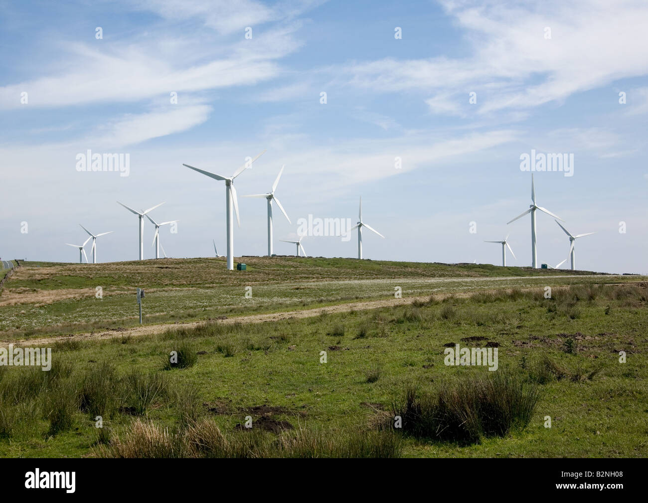 Le turbine eoliche Vestas fornisce diverse fonti energetiche a carbone per centrali eoliche Clough, Cliviger, vicino a Burnley, Lancashire, Inghilterra Foto Stock