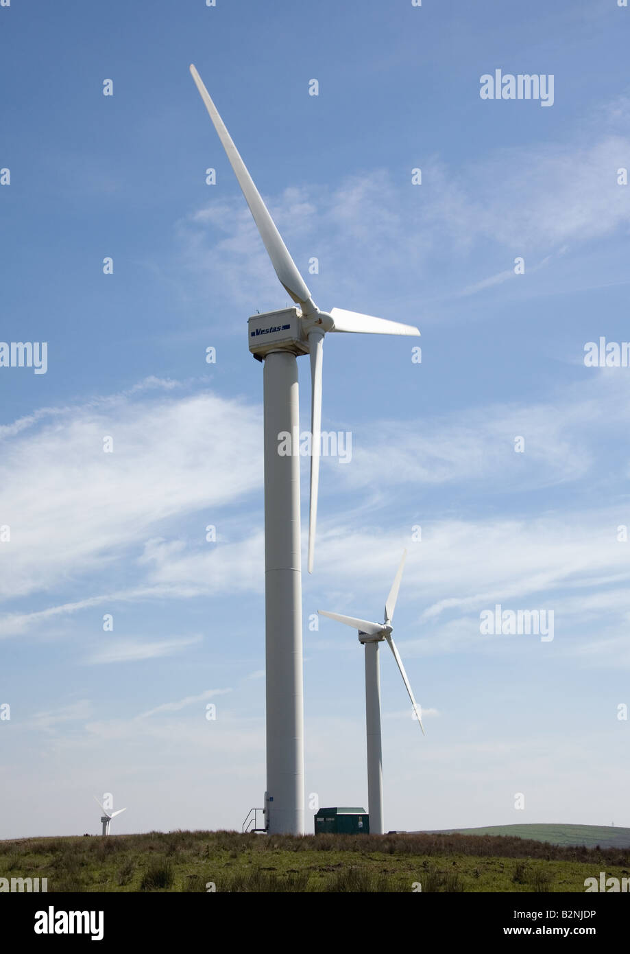 Le turbine eoliche Vestas fornisce diverse fonti energetiche a carbone per centrali eoliche Clough, Cliviger, vicino a Burnley, Lancashire, Inghilterra Foto Stock