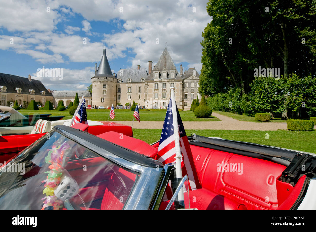 American convertibili in car show nel parco di Chateau Azay-le-Ferron, Indre, Francia. Foto Stock