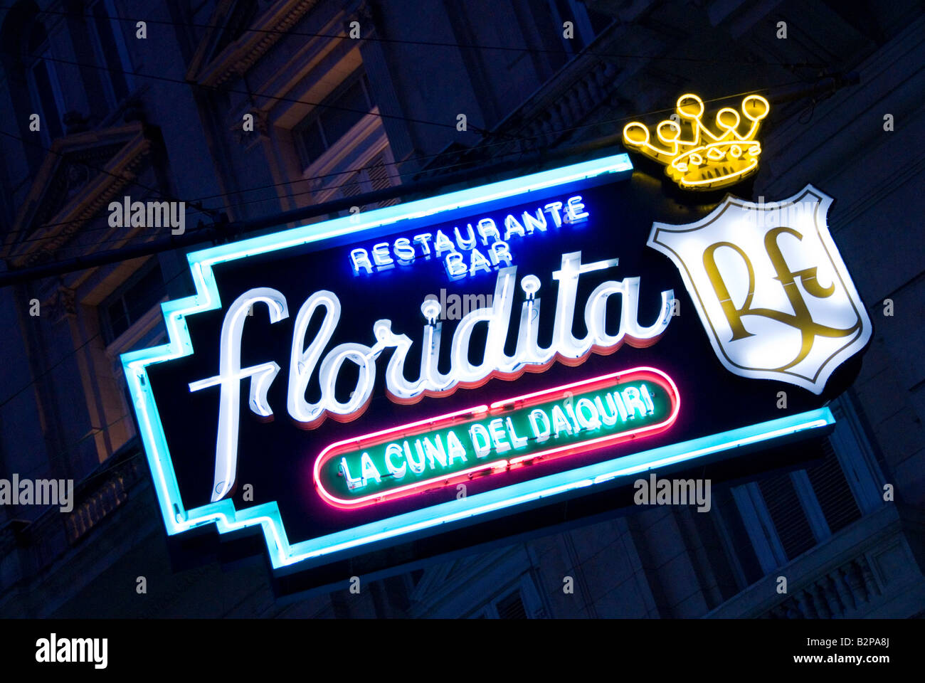 Insegna al neon per El Floridita bar La Habana Vieja Cuba Foto Stock