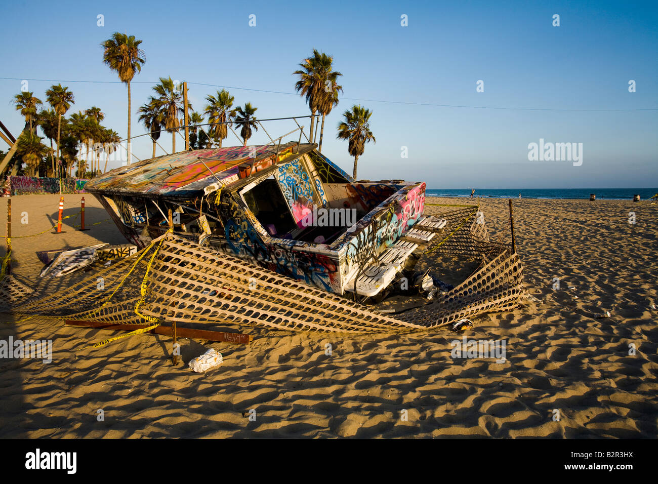 Coperto di graffiti naufragio Venice Beach California Stati Uniti d'America Foto Stock
