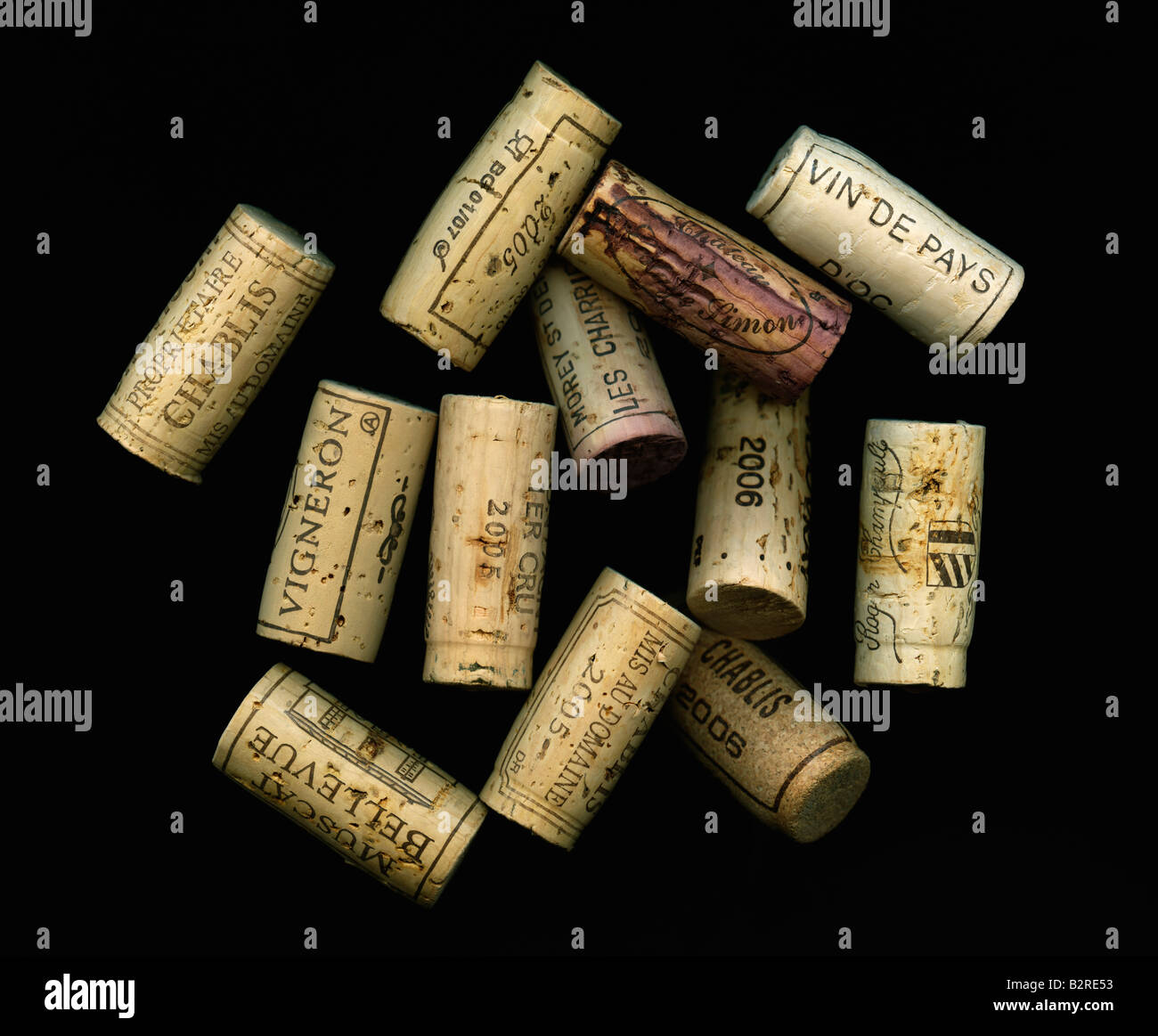 Selezione di raffinati vini tappi Foto Stock