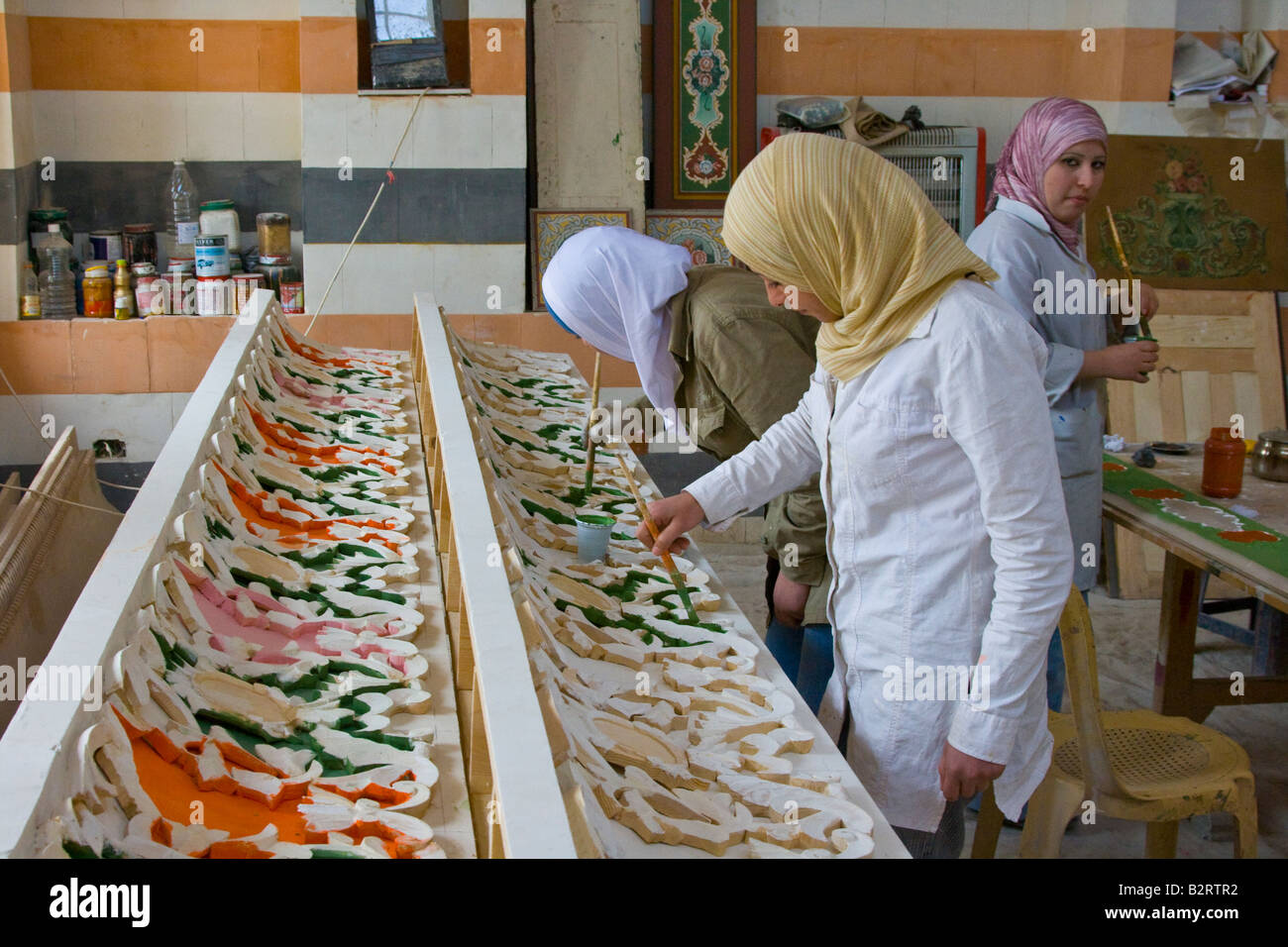 Lavori di restauro a esca Farhi una vecchia casa nella città vecchia a Damasco in Siria Foto Stock