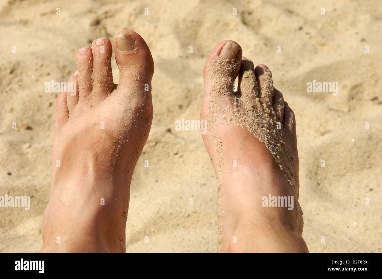 I piedi su una spiaggia di sabbia Foto Stock