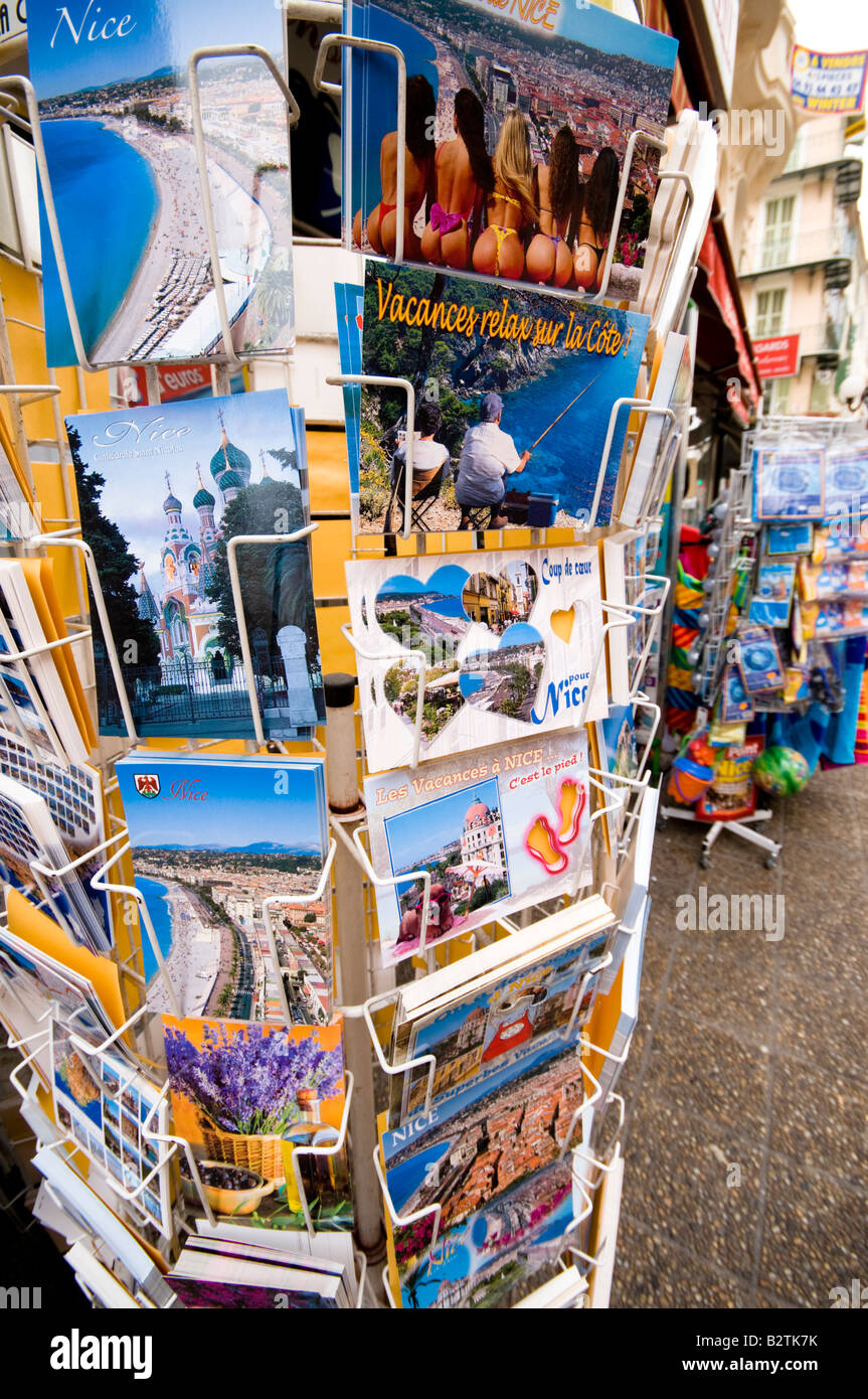 Cartolina stand, Nizza Costa Azzurra, Francia Foto Stock