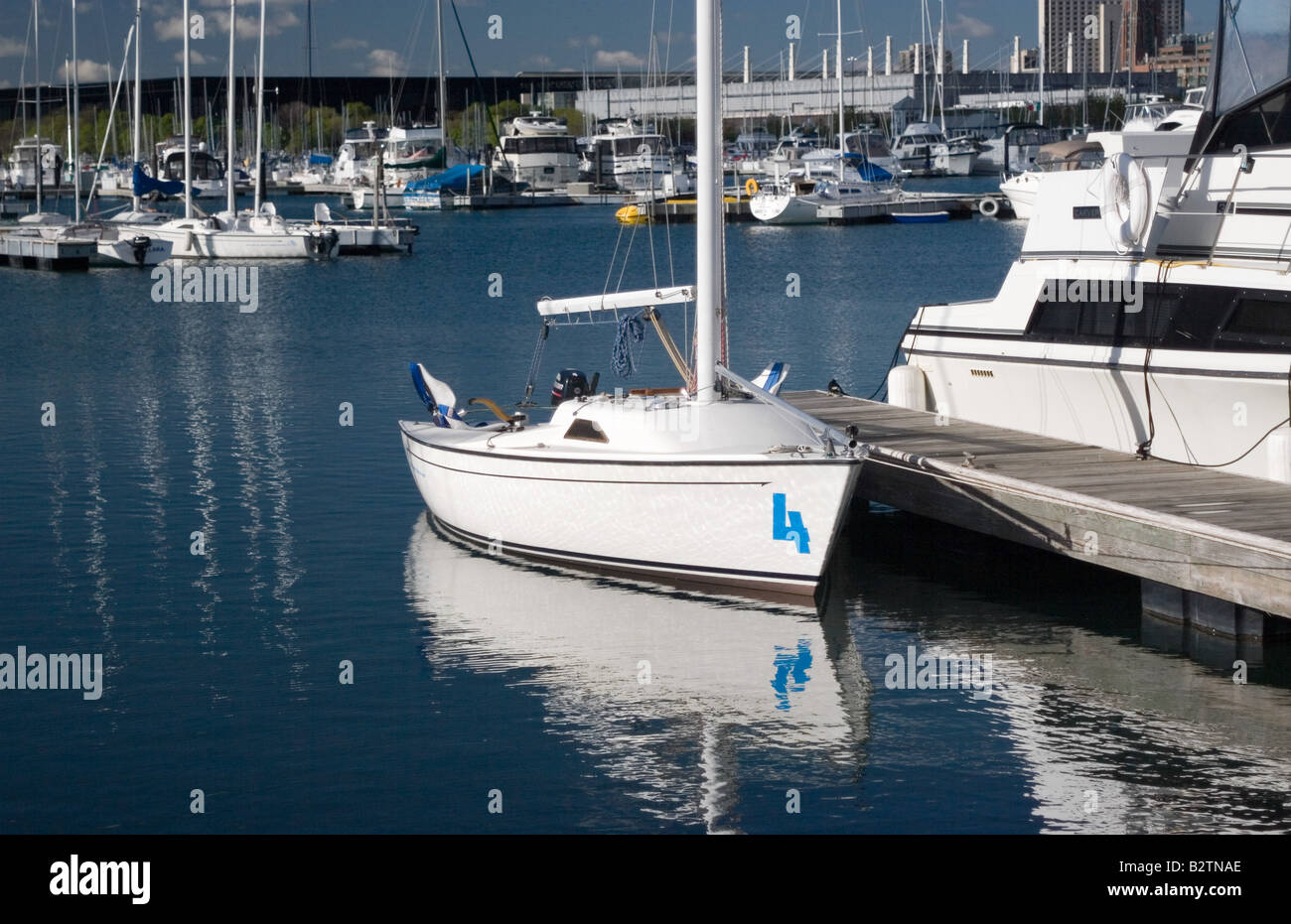 Barca a vela nel porto di Burnham in Chicago, Illinois Foto Stock