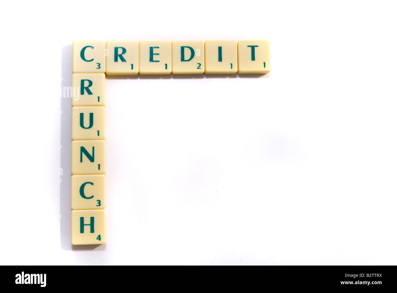 Pezzi di Scrabble spell-out la frase Credit Crunch Foto Stock