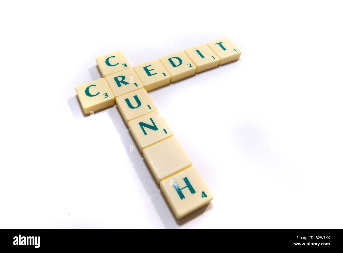 Pezzi di Scrabble spell-out la frase Credit Crunch Foto Stock