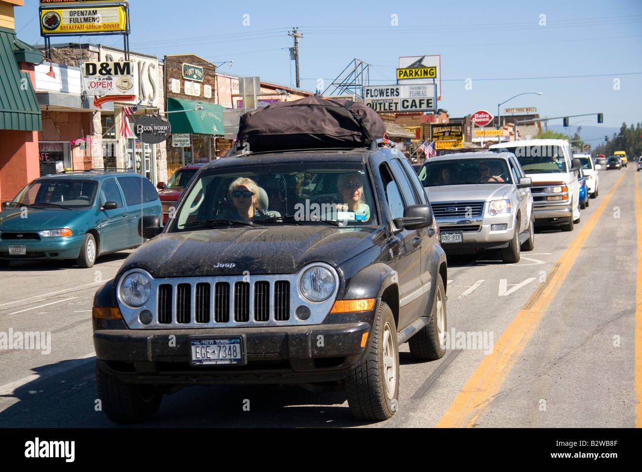 Il traffico in West Yellowstone Montana Foto Stock