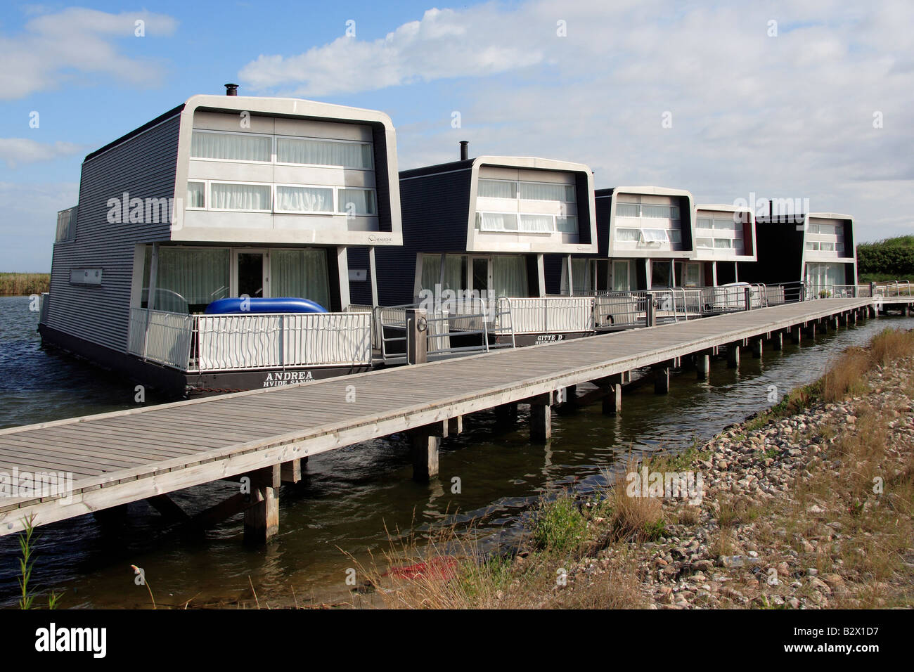 Case galleggianti in Hvide Sande, Danimarca Foto Stock