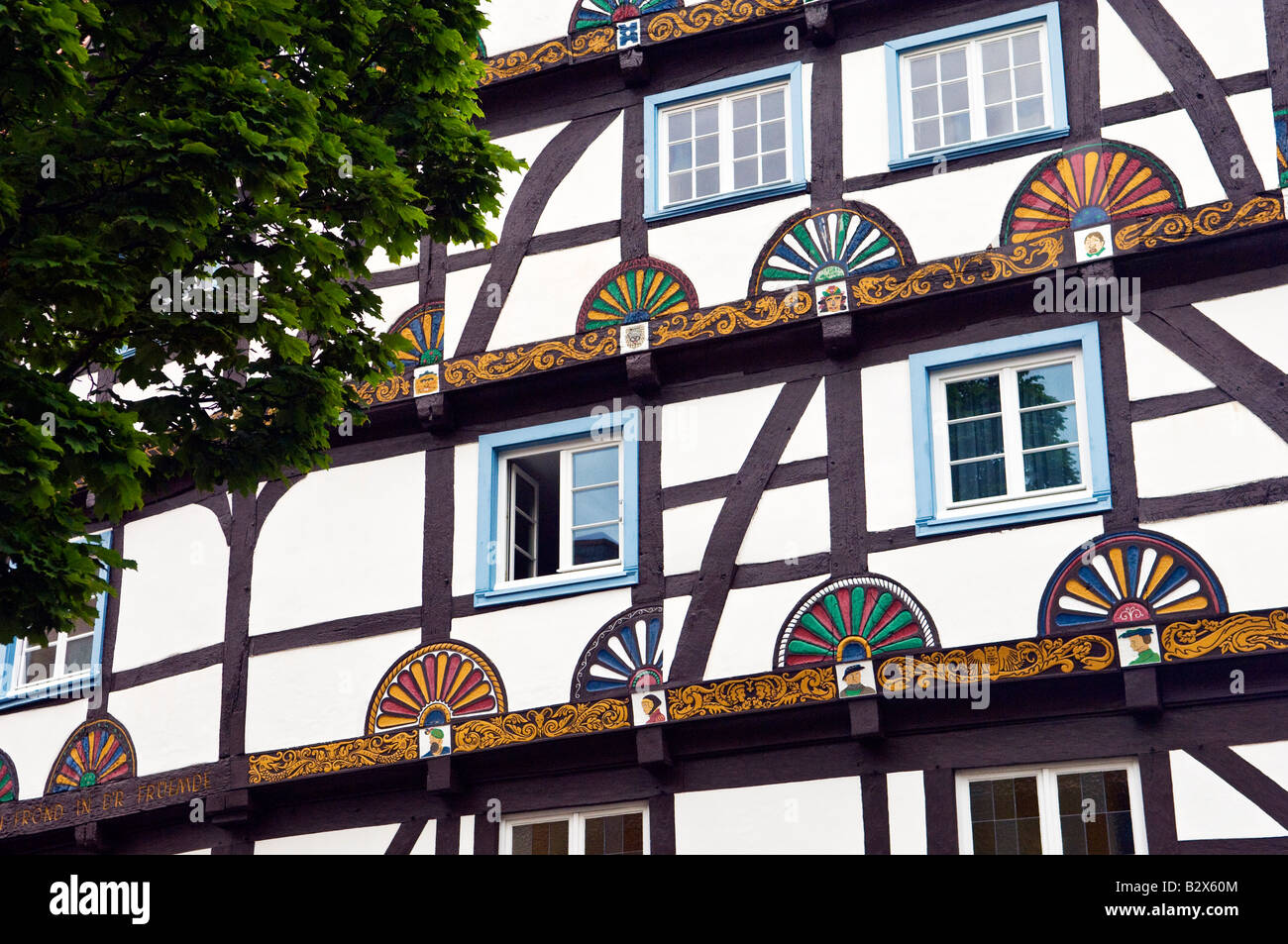 La città medievale di Soest in Renania settentrionale-Vestfalia (Germania). Dettaglio del telaio di legno Freiligrath Haus su Rosenstrasse Foto Stock