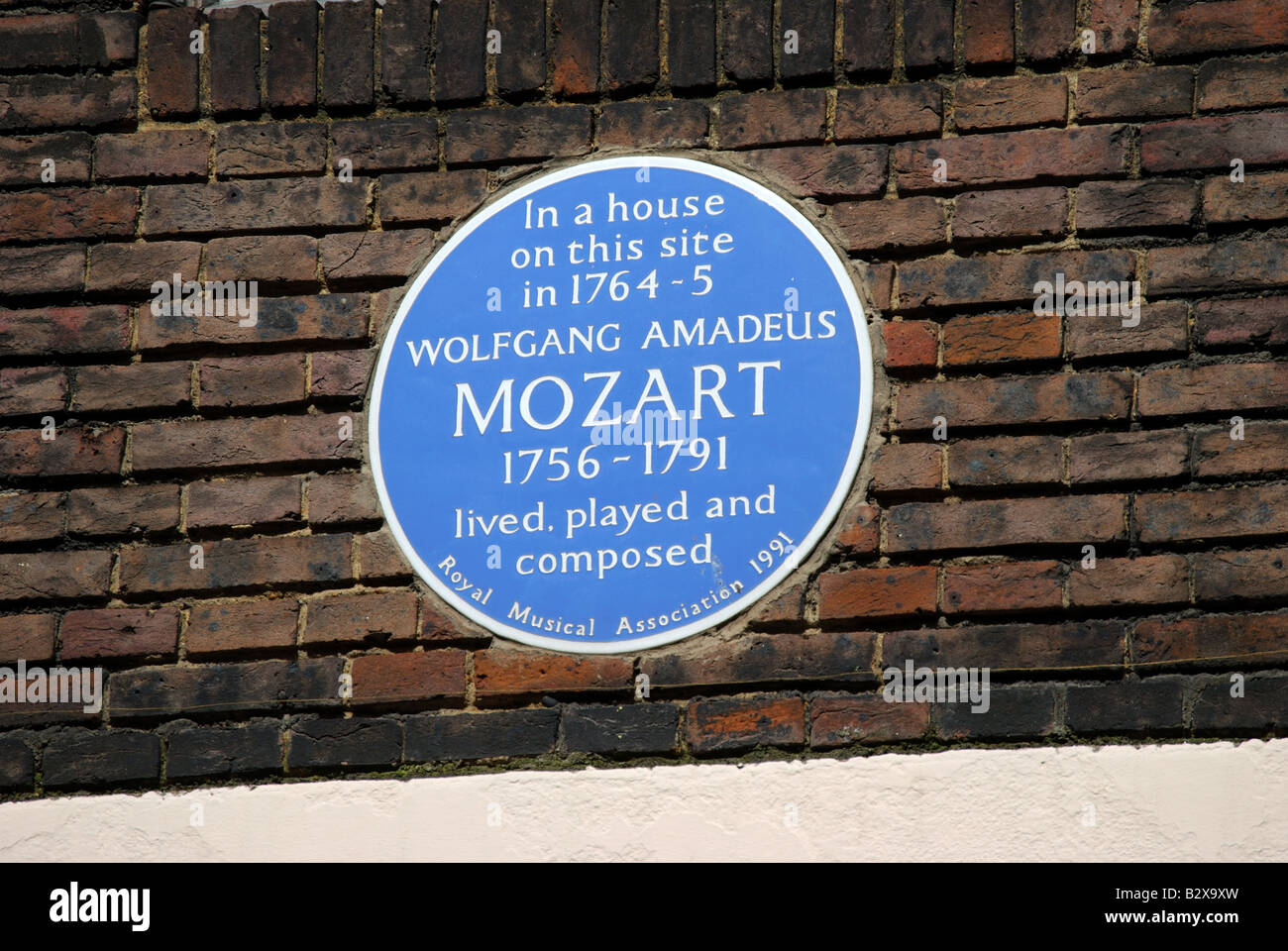 Wolfgang Amadeus Mozart parete blu, Ebury Street, Belgravia, Città di Westminster, Grande Londra, Regno Unito Foto Stock