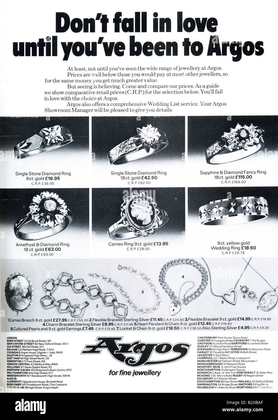 1975 pubblicità per Argos negozi per lo Shopping di gioielli. Per solo uso editoriale Foto Stock