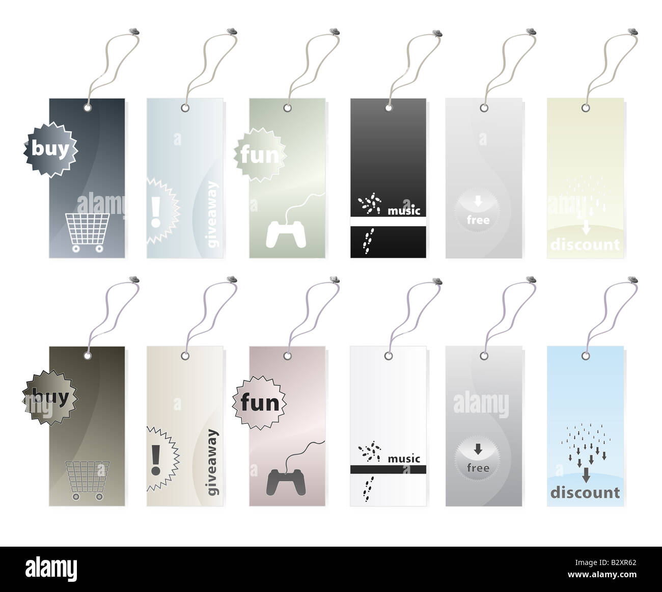 Illustrazione Vettoriale di sei diversi tag shopping nei toni della terra le variazioni di colore in due versioni 12 tag in tutti i Foto Stock