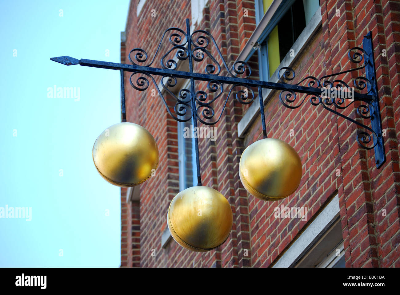 Pawnbroker's palline dorate, Chelmsford Essex, Inghilterra, Regno Unito Foto Stock