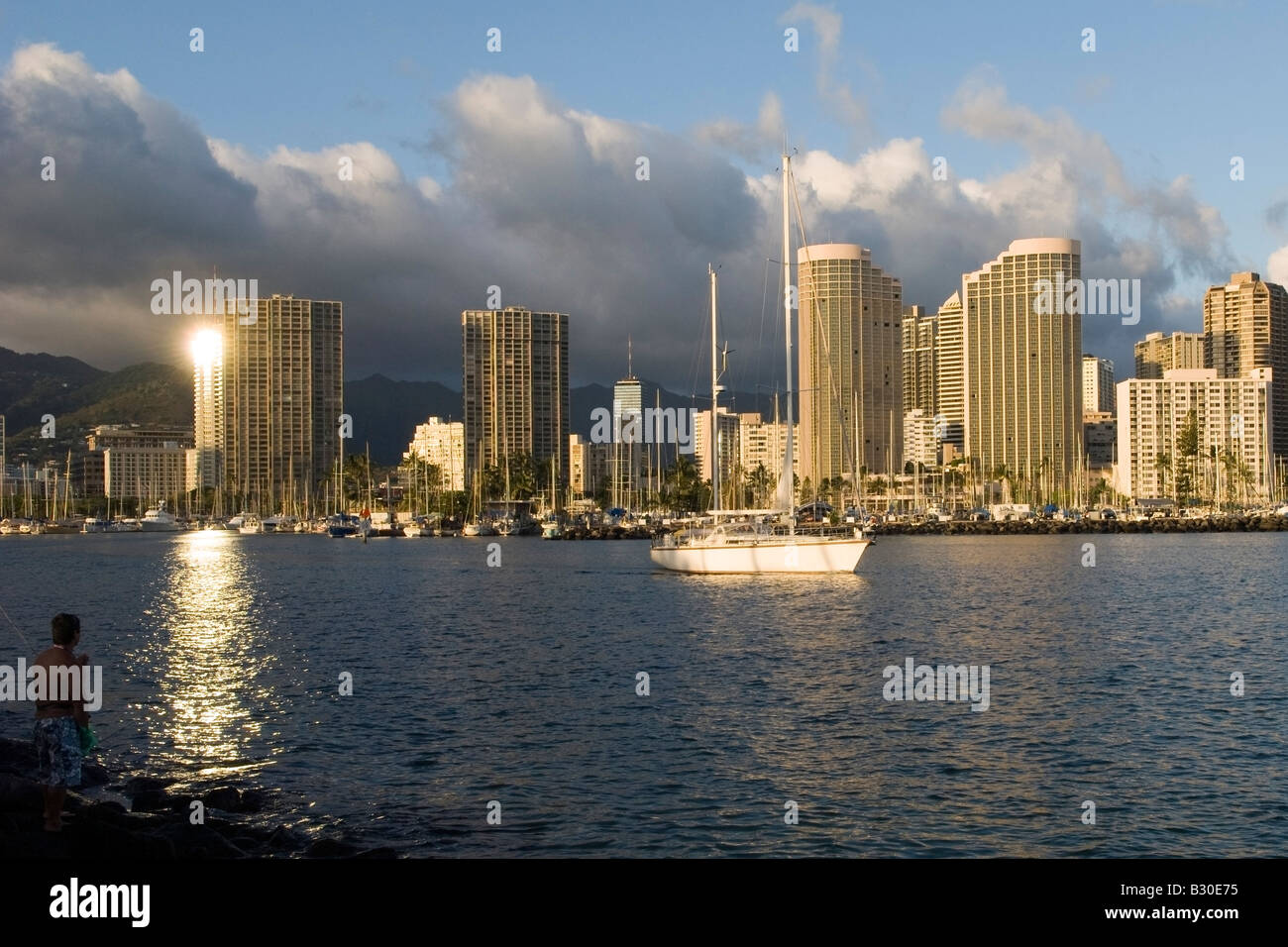 Waikiki skyline dalla magica isola Foto Stock