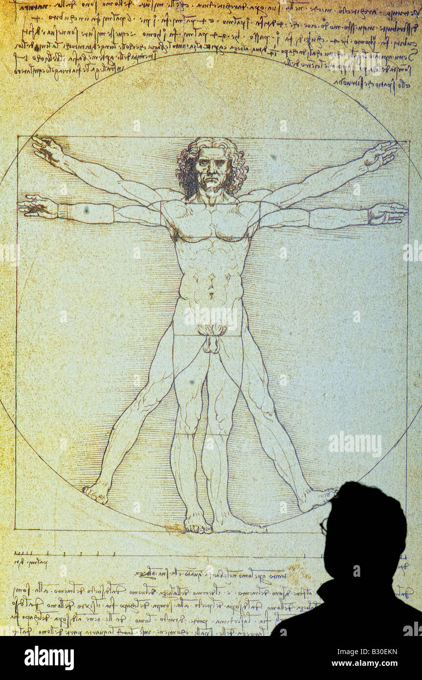 L uomo lo studio poster dell'uomo vitruviano 1490 da Leonardo da Vinci 1452-1519 penna e inchiostro Foto Stock